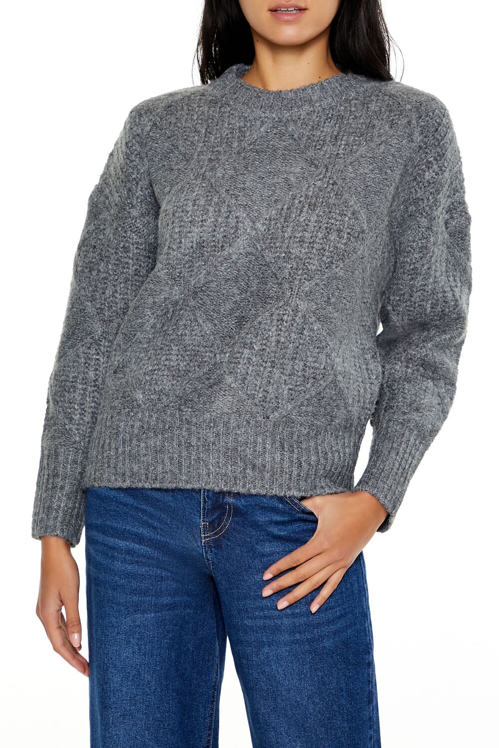  Forever 21 Textured Marled Knit Sweater - dark grey multi - Bonton