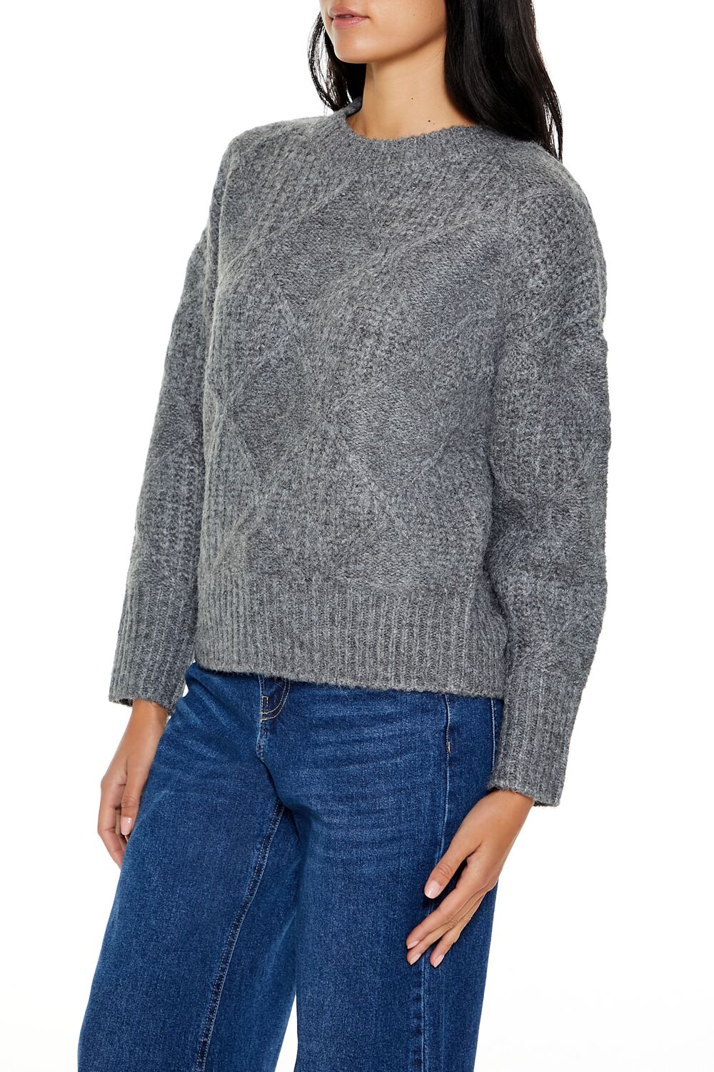  Forever 21 Textured Marled Knit Sweater - dark grey multi - Bonton