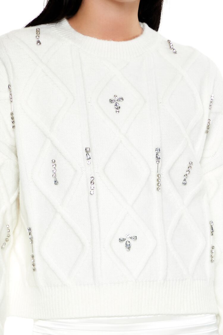  Forever 21 Marled Faux Gem Sweater - white - Bonton