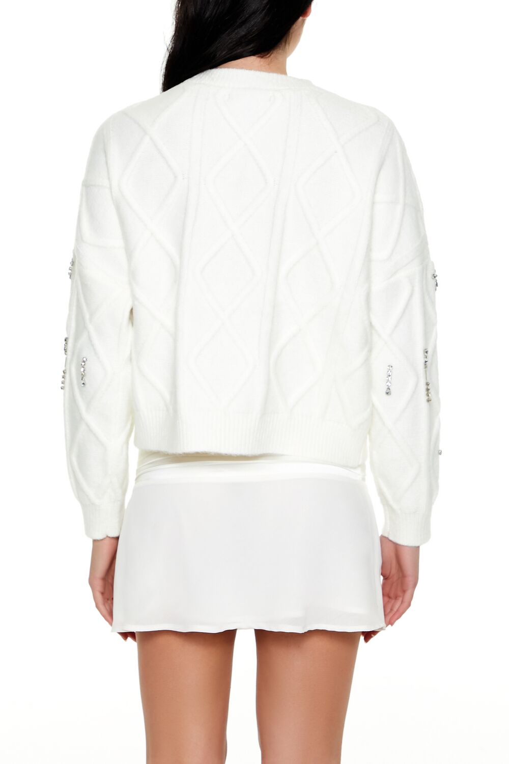  Forever 21 Marled Faux Gem Sweater - white - Bonton