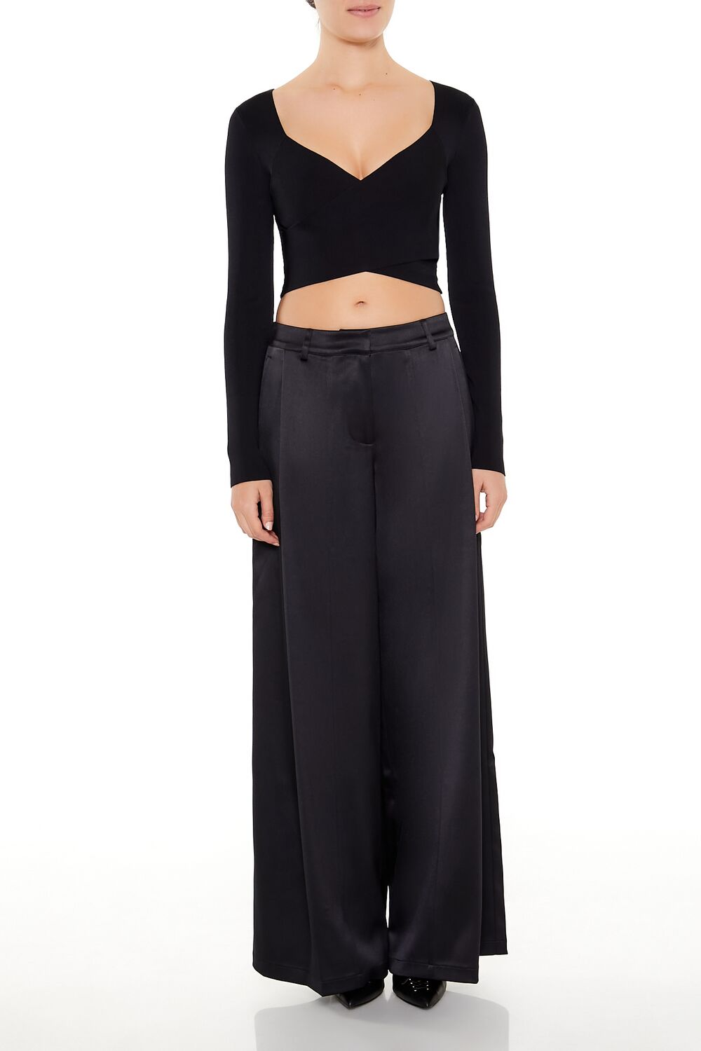  Forever 21 Sweater-Knit Crossover Crop Top - black - Bonton