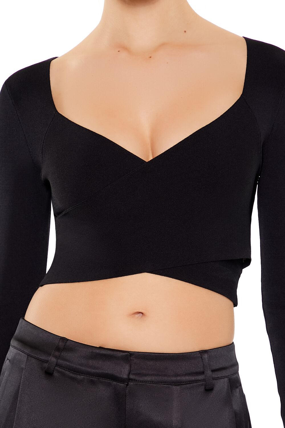  Forever 21 Sweater-Knit Crossover Crop Top - black - Bonton