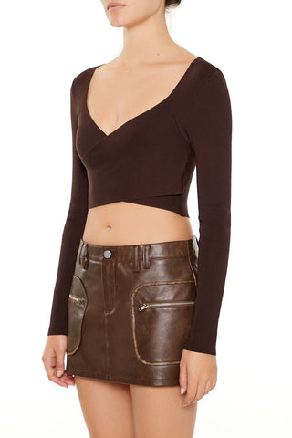 Sweater-Knit Crossover Crop Top