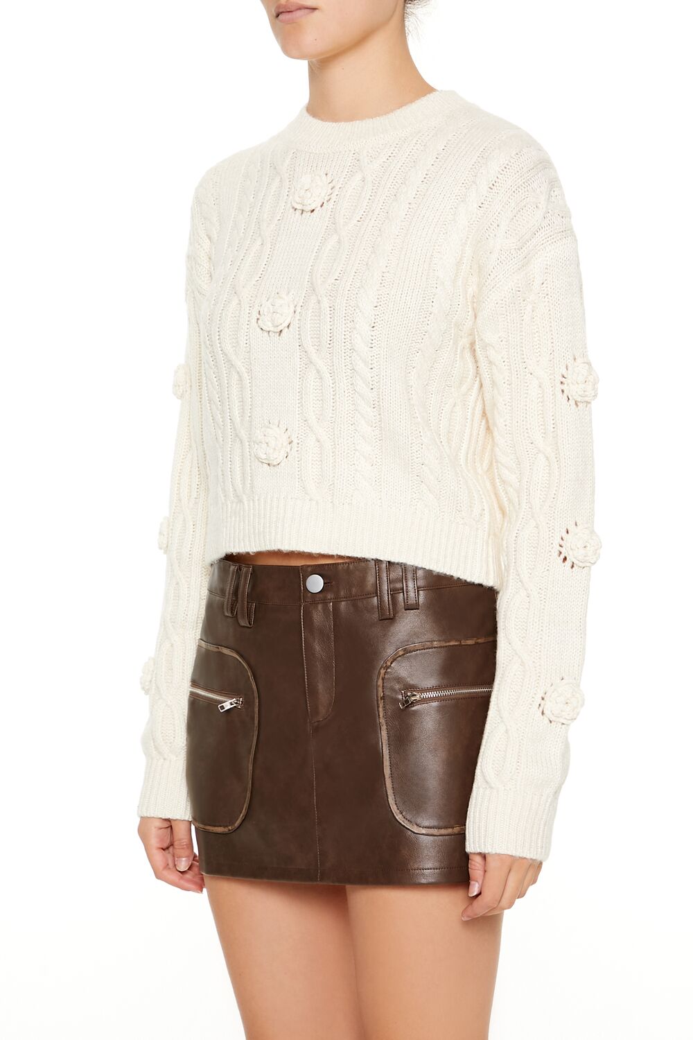  Forever 21 Rosette Cable Knit Sweater - egret - Bonton