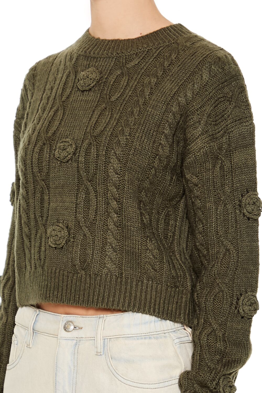  Forever 21 Rosette Cable Knit Sweater - egret - Bonton