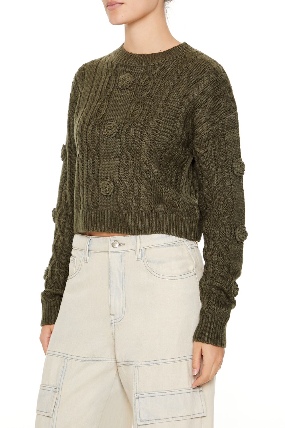  Forever 21 Rosette Cable Knit Sweater - egret - Bonton