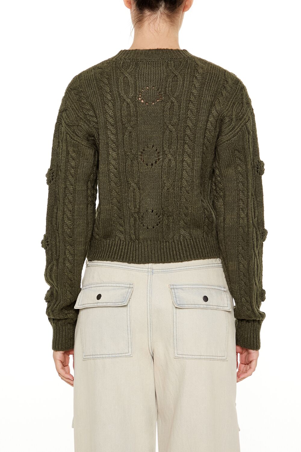  Forever 21 Rosette Cable Knit Sweater - egret - Bonton