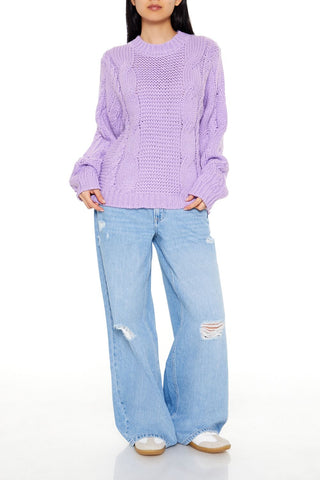 Ribbed-Trim Cable Knit Sweater