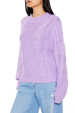 Ribbed-Trim Cable Knit Sweater