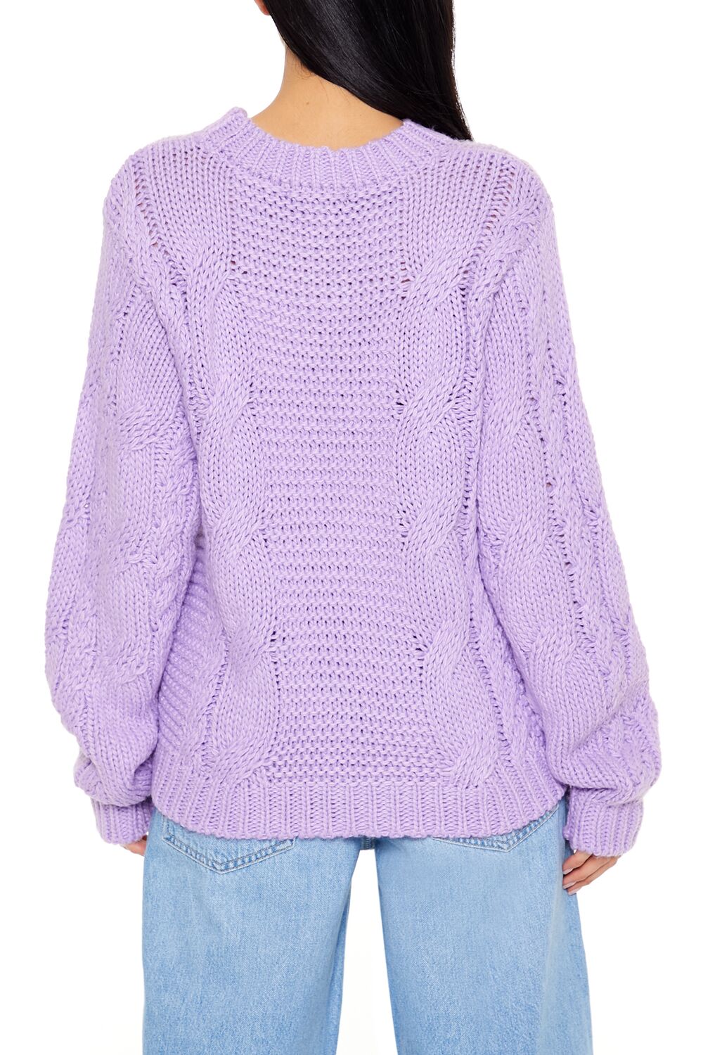  Forever 21 Ribbed-Trim Cable Knit Sweater - purple - Bonton