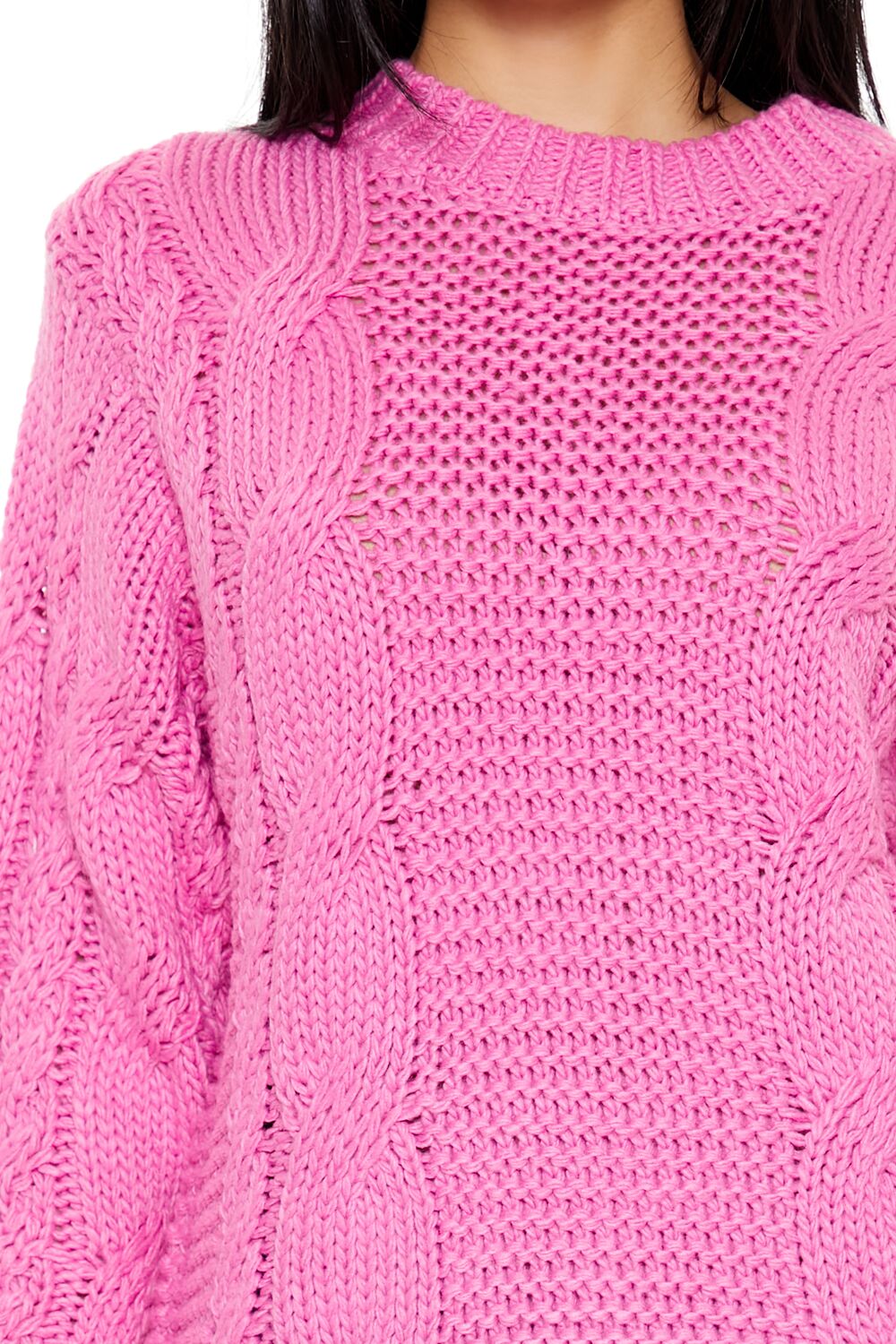  Forever 21 Ribbed-Trim Cable Knit Sweater - purple - Bonton