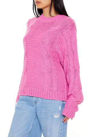 Ribbed-Trim Cable Knit Sweater