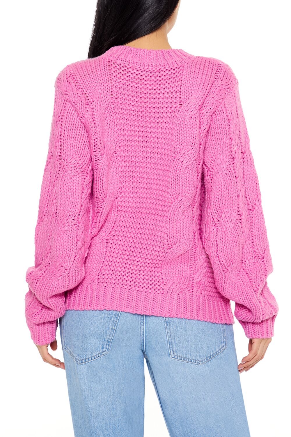  Forever 21 Ribbed-Trim Cable Knit Sweater - purple - Bonton