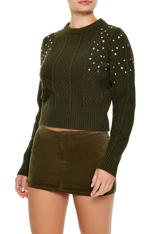 Faux Gem Cable Knit Sweater