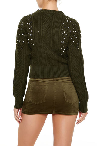 Faux Gem Cable Knit Sweater
