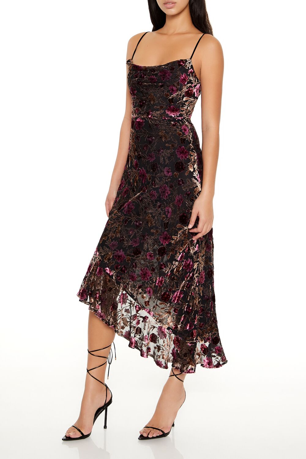  Forever 21 Asymmetrical Floral Midi Dress - black-multi - Bonton