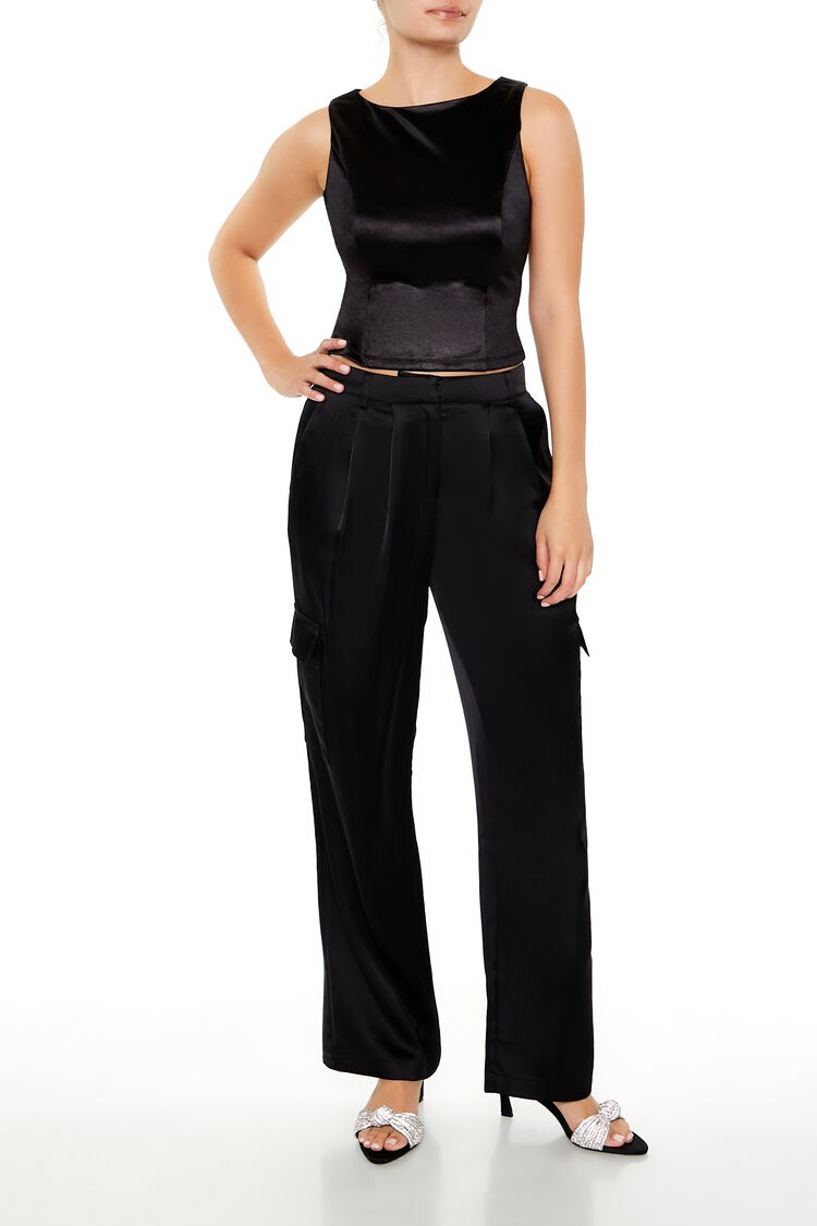  Forever 21 Sleeveless Satin Tank Top - black - Bonton