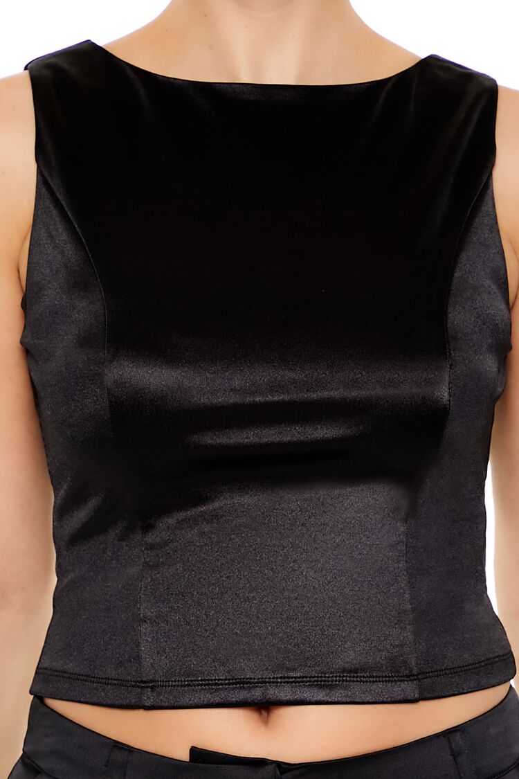  Forever 21 Sleeveless Satin Tank Top - black - Bonton