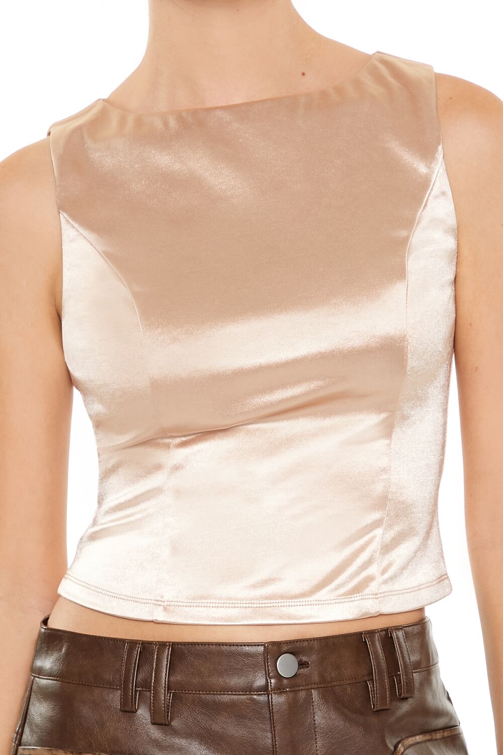  Forever 21 Sleeveless Satin Tank Top - black - Bonton