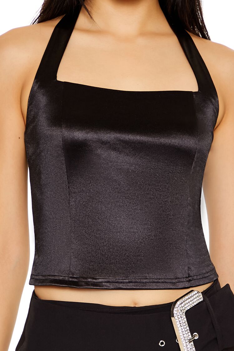  Forever 21 Satin Halter Crop Top - black - Bonton