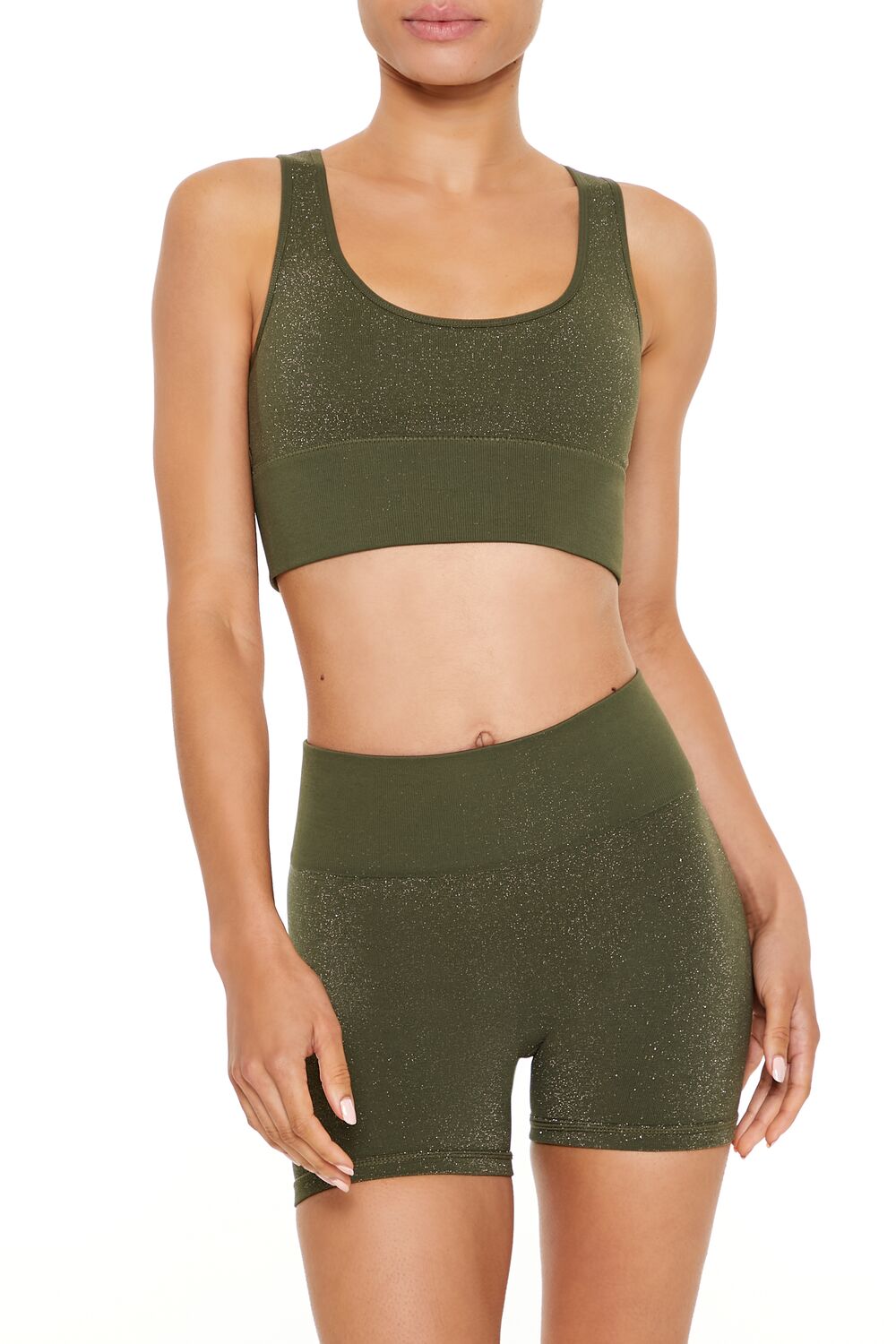  Forever 21 Active Seamless Glitter Sports Bra - olive - Bonton
