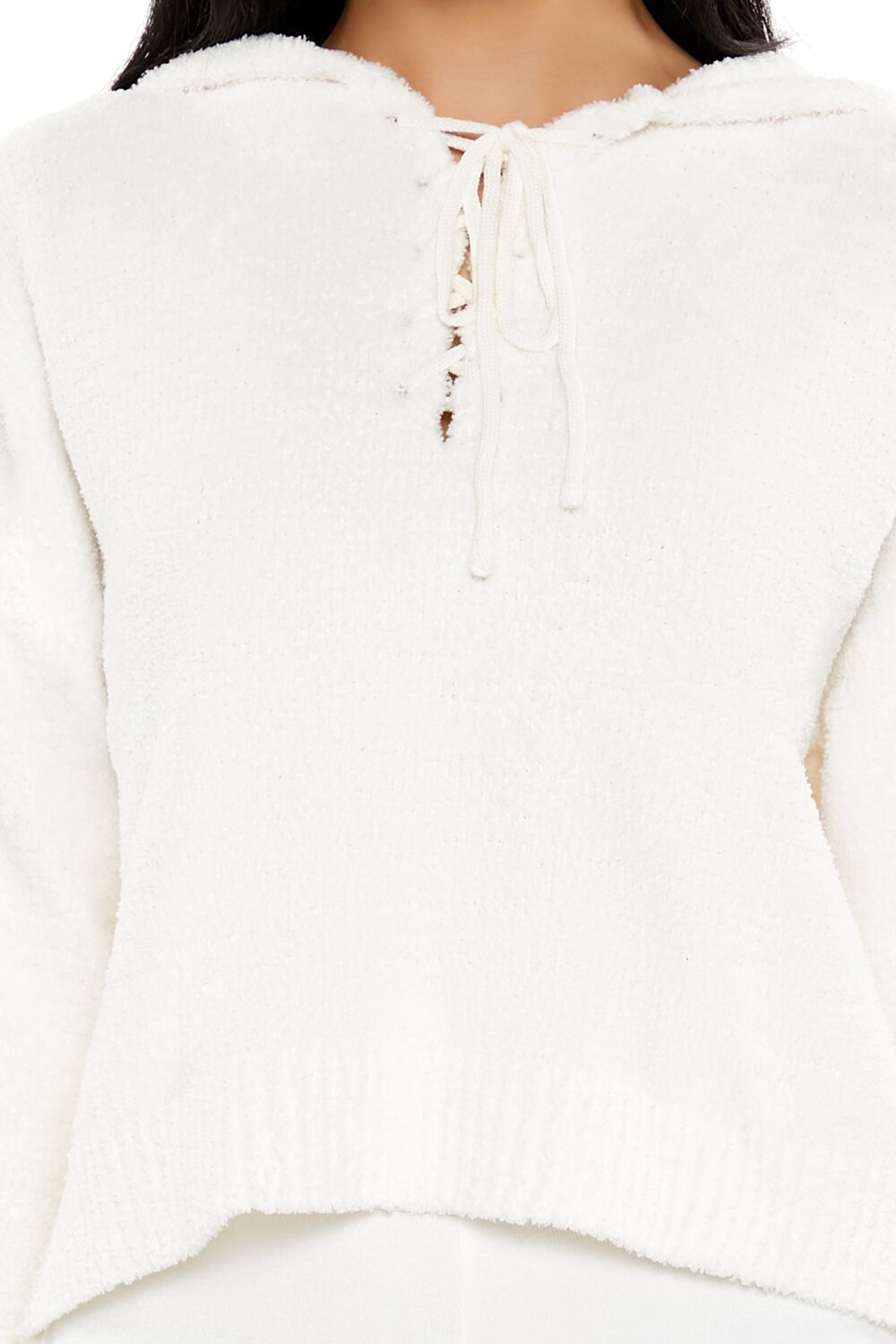  Forever 21 Hooded Lace-Up Sweater - white - Bonton