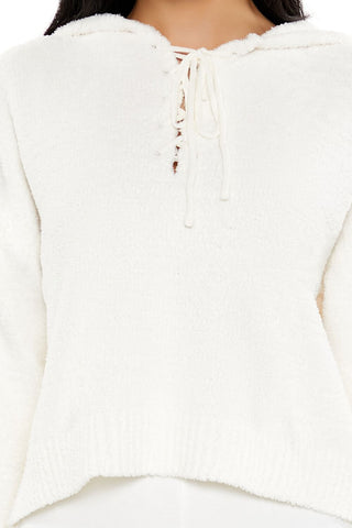 Hooded Lace-Up Sweater