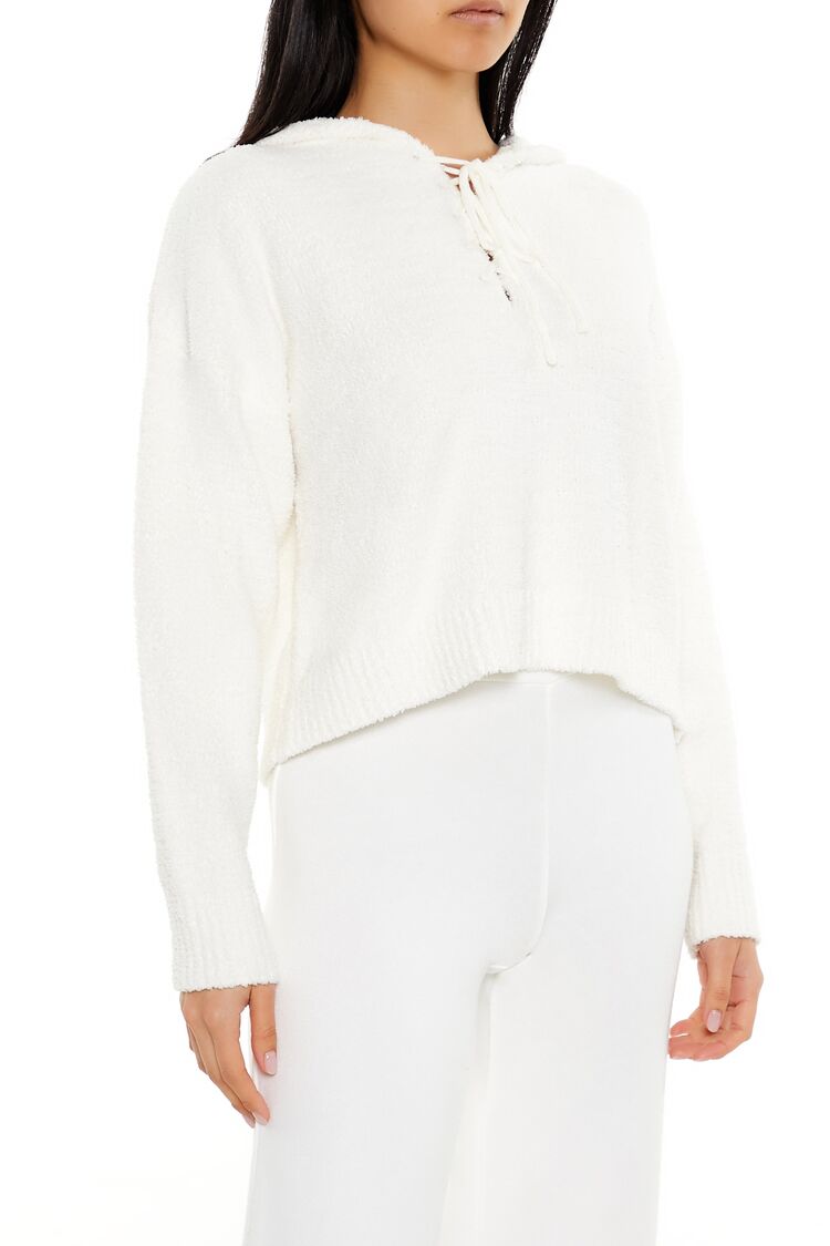  Forever 21 Hooded Lace-Up Sweater - white - Bonton