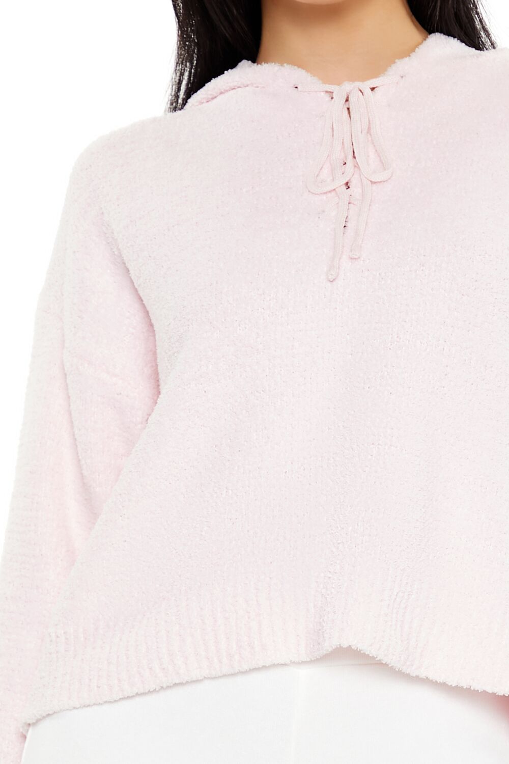  Forever 21 Hooded Lace-Up Sweater - white - Bonton