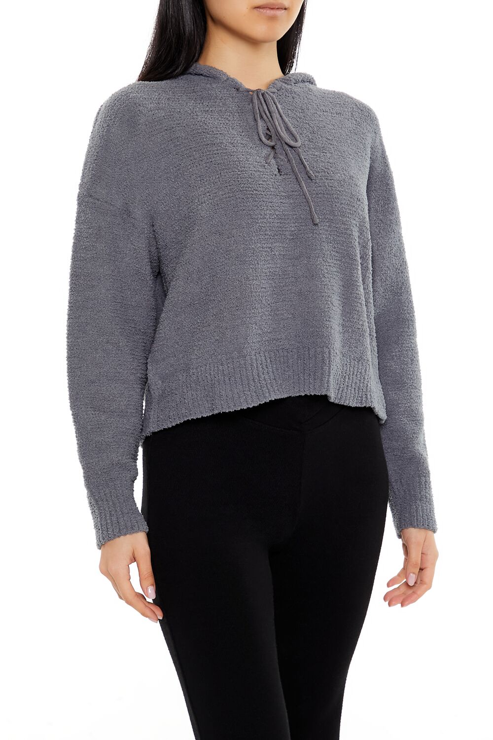  Forever 21 Hooded Lace-Up Sweater - white - Bonton