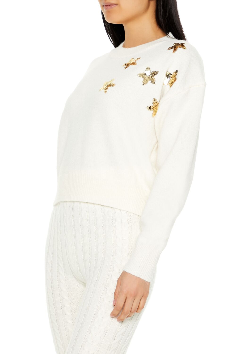  Forever 21 Sequin Star Drop-Sleeve Sweater - white multi - Bonton