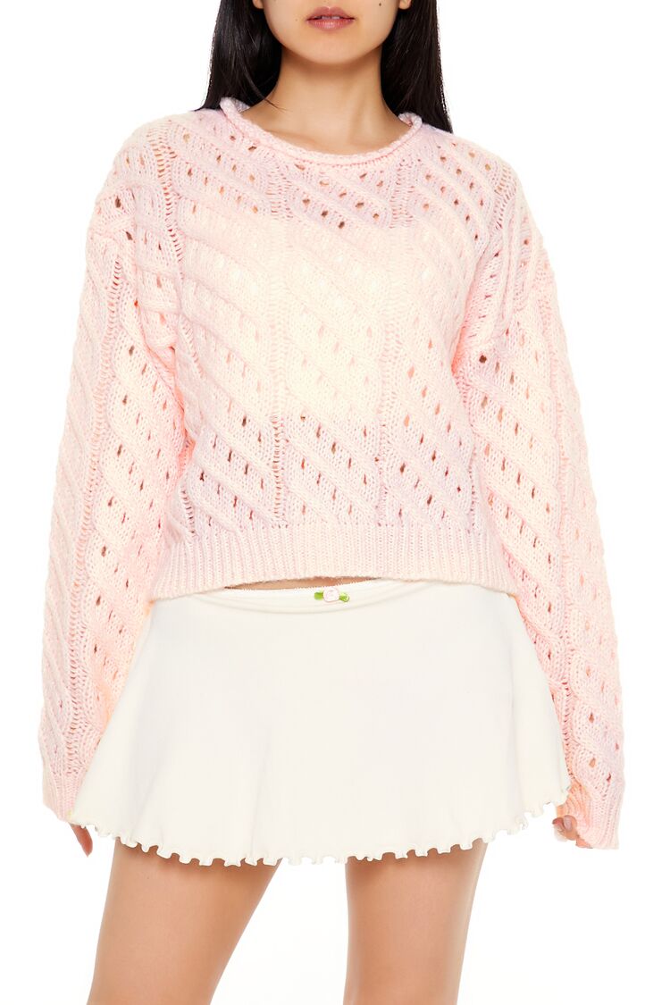  Forever 21 Open Cable Knit Sweater - white - Bonton