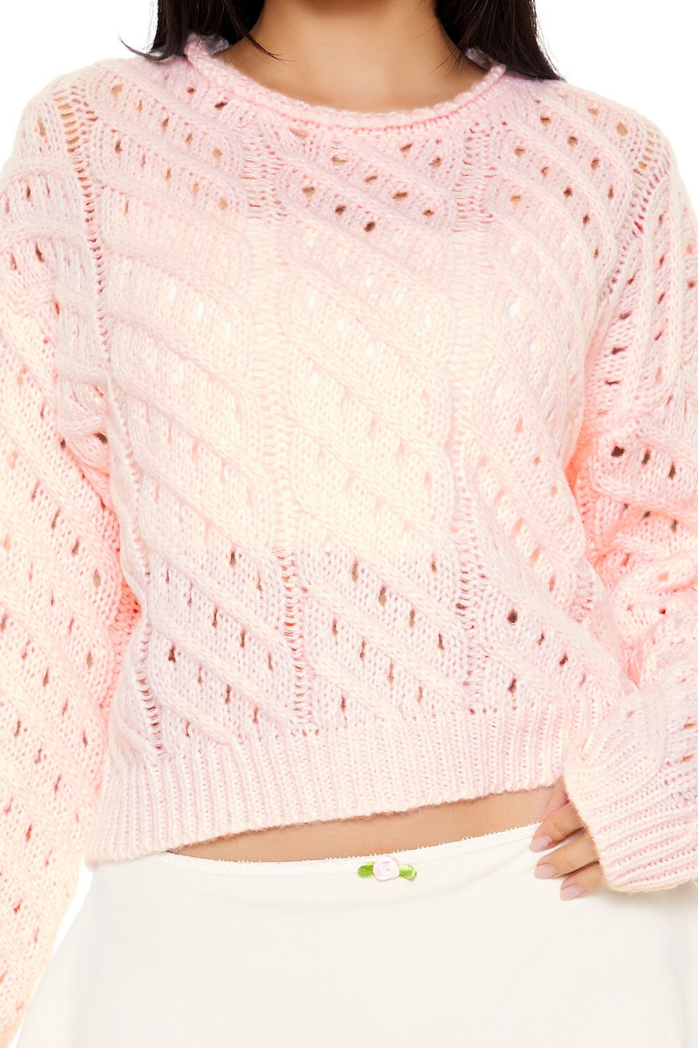  Forever 21 Open Cable Knit Sweater - white - Bonton