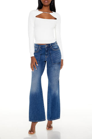 Faux Gem Cutout Sweater