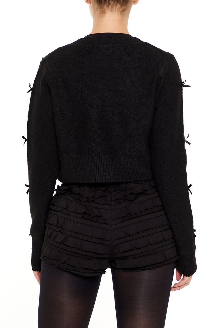  Forever 21 Bow & Faux Pearl Cardigan Sweater - black - Bonton