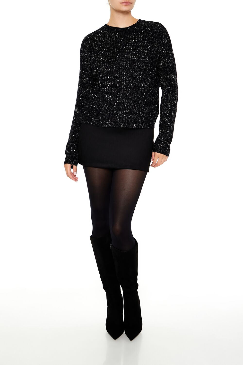  Forever 21 Metallic Knit Raglan Sweater - black - Bonton