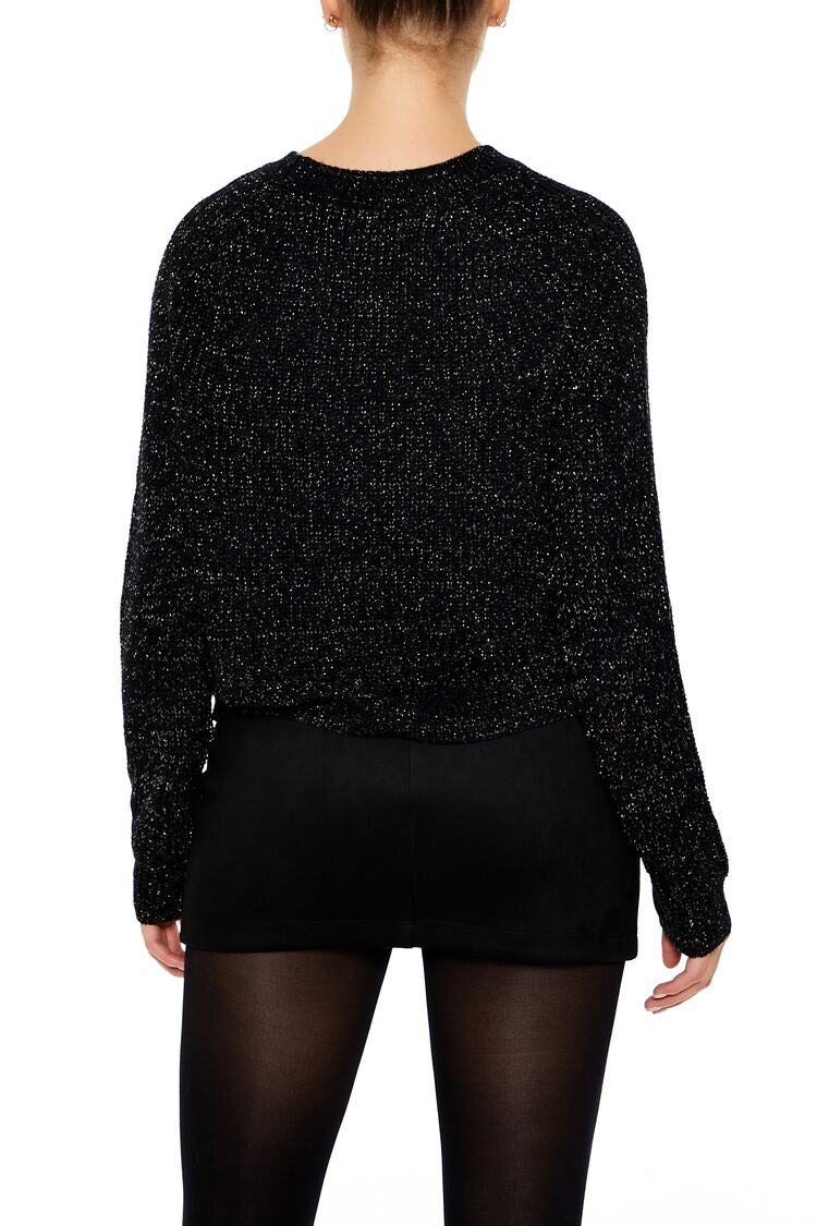  Forever 21 Metallic Knit Raglan Sweater - black - Bonton