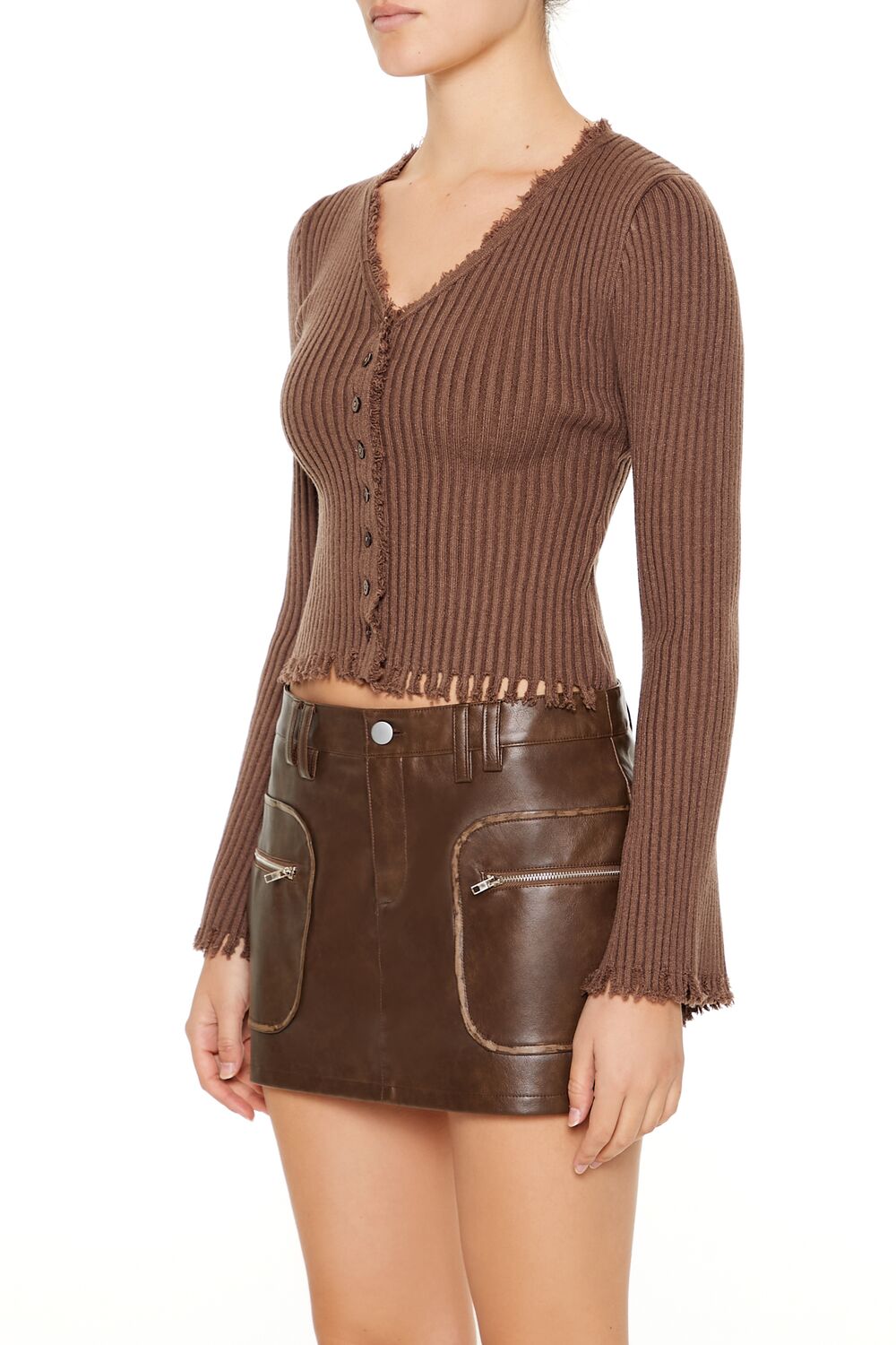  Forever 21 Frayed Cardigan Sweater - egret - Bonton