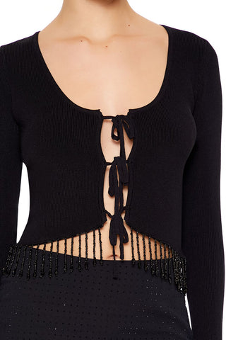 Beaded Fringe Cardigan Sweater