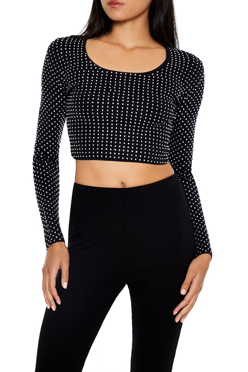  Forever 21 Rhinestone Cropped Sweater - black - Bonton