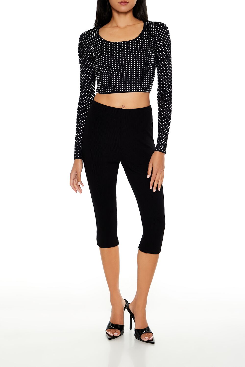  Forever 21 Rhinestone Cropped Sweater - black - Bonton