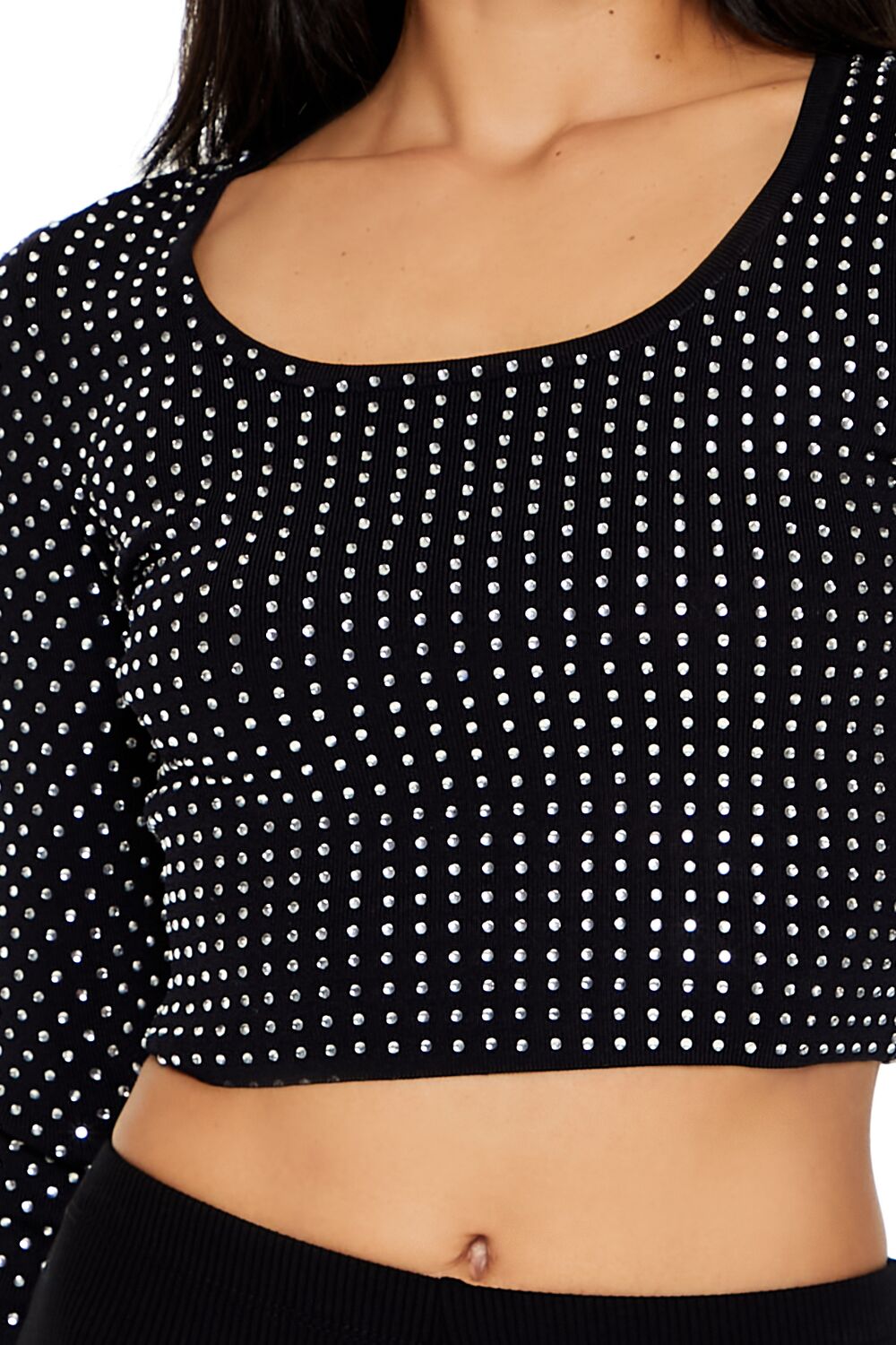  Forever 21 Rhinestone Cropped Sweater - black - Bonton