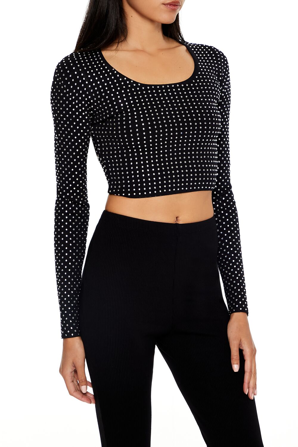  Forever 21 Rhinestone Cropped Sweater - black - Bonton