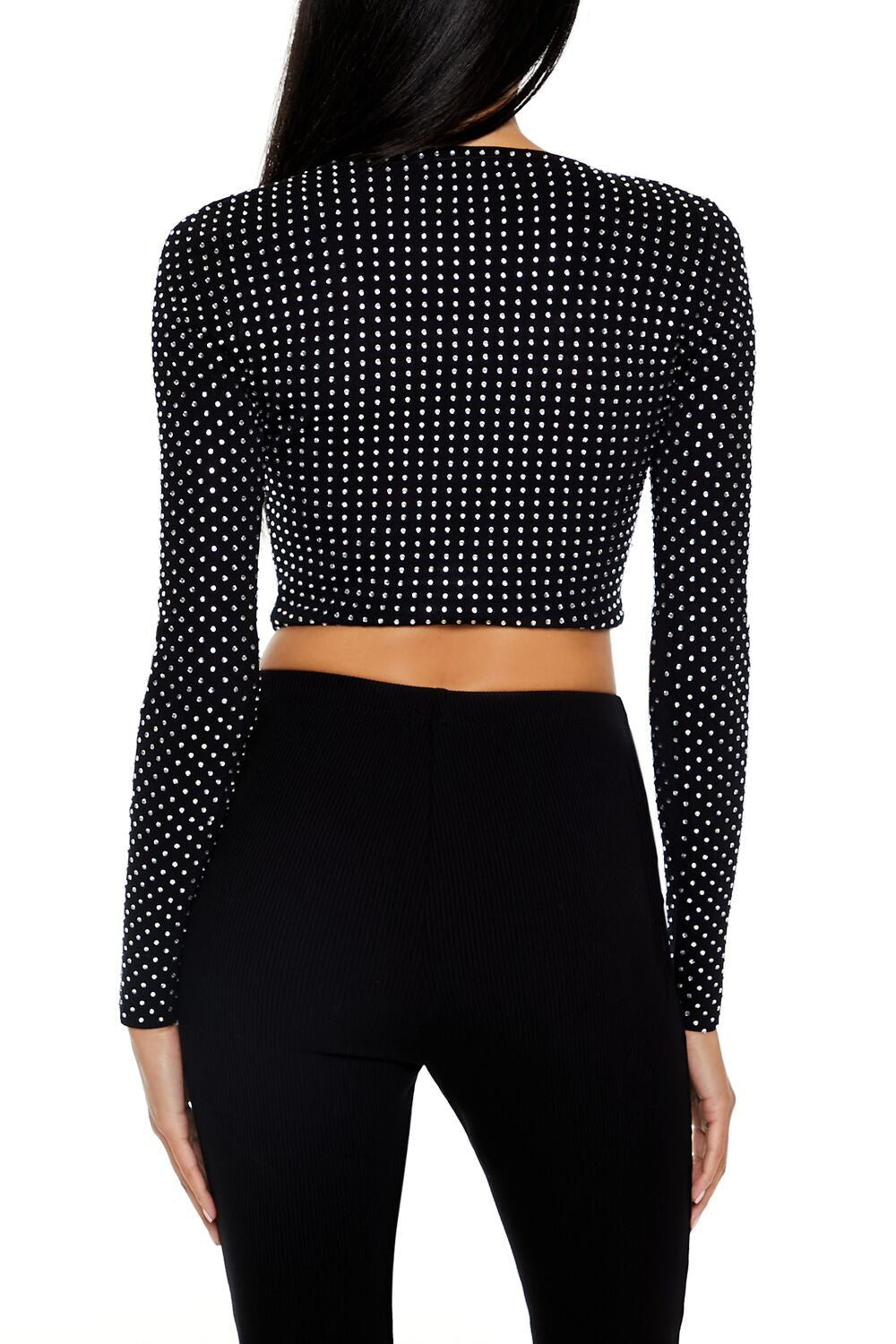  Forever 21 Rhinestone Cropped Sweater - black - Bonton