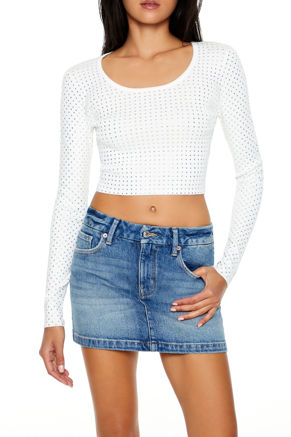  Forever 21 Rhinestone Cropped Sweater - black - Bonton