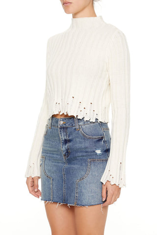 Distressed Mock Neck Sweater