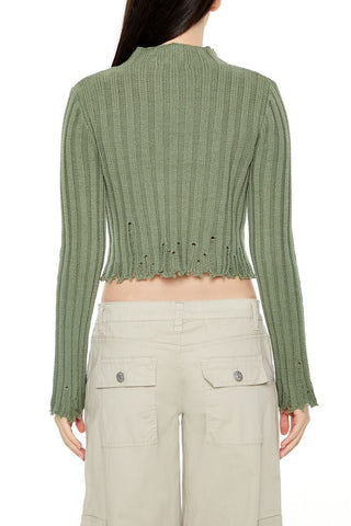 Distressed Mock Neck Sweater