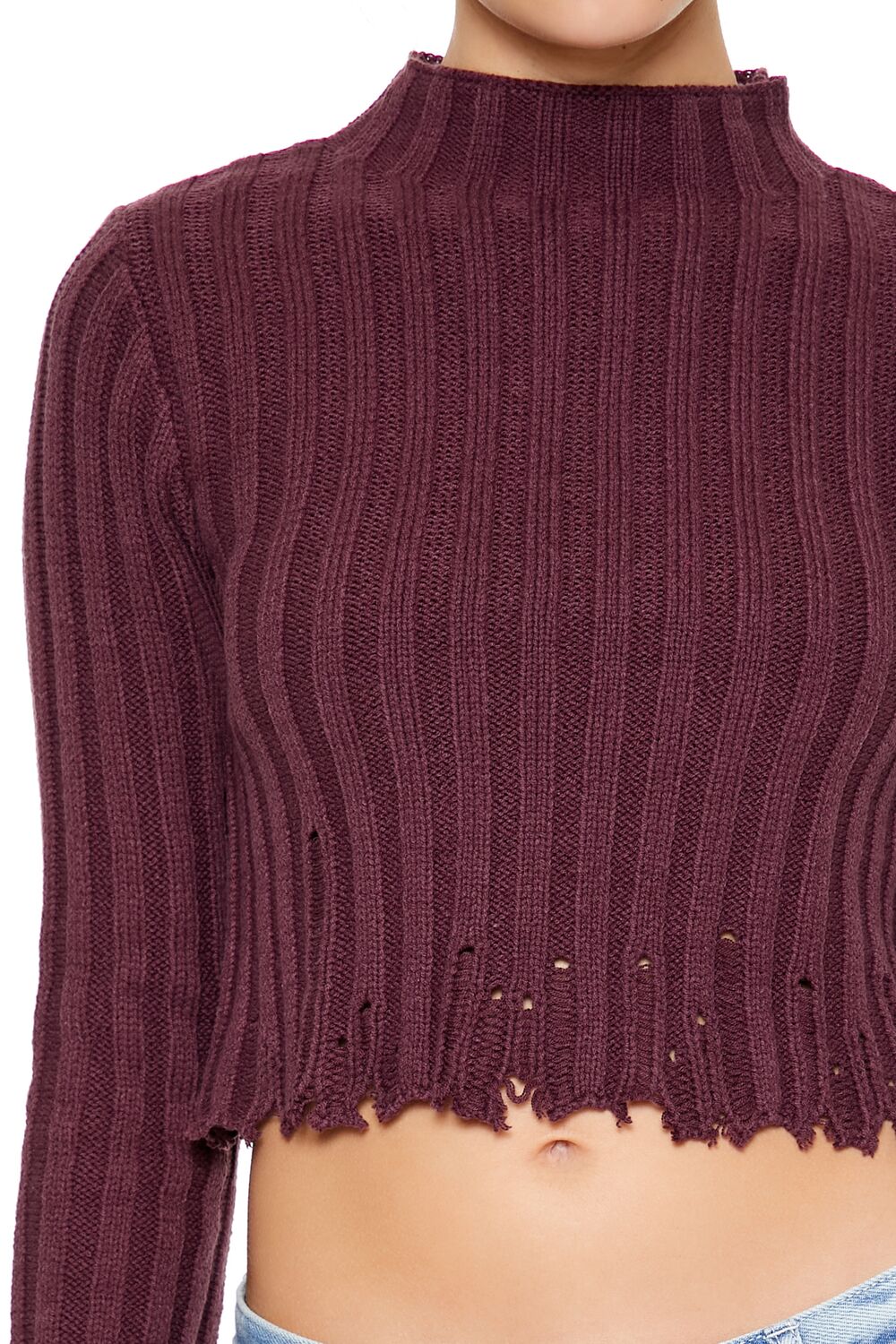  Forever 21 Distressed Mock Neck Sweater - egret - Bonton