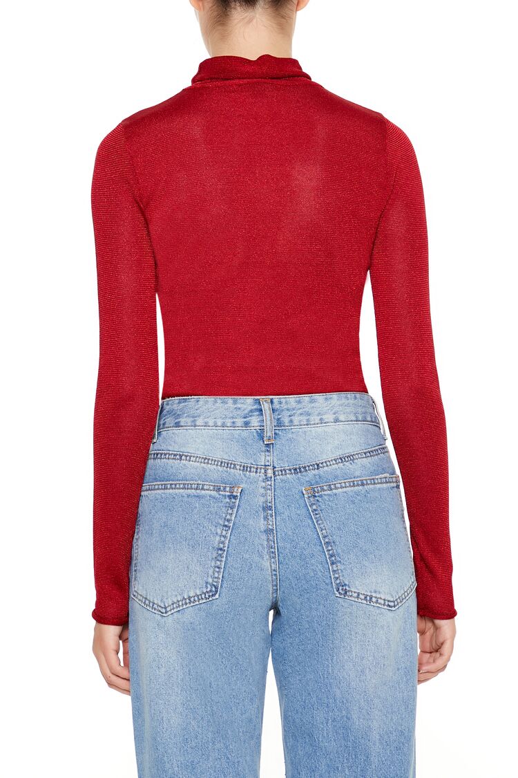  Forever 21 Glitter Knit Turtleneck Crop Top - dark red - Bonton