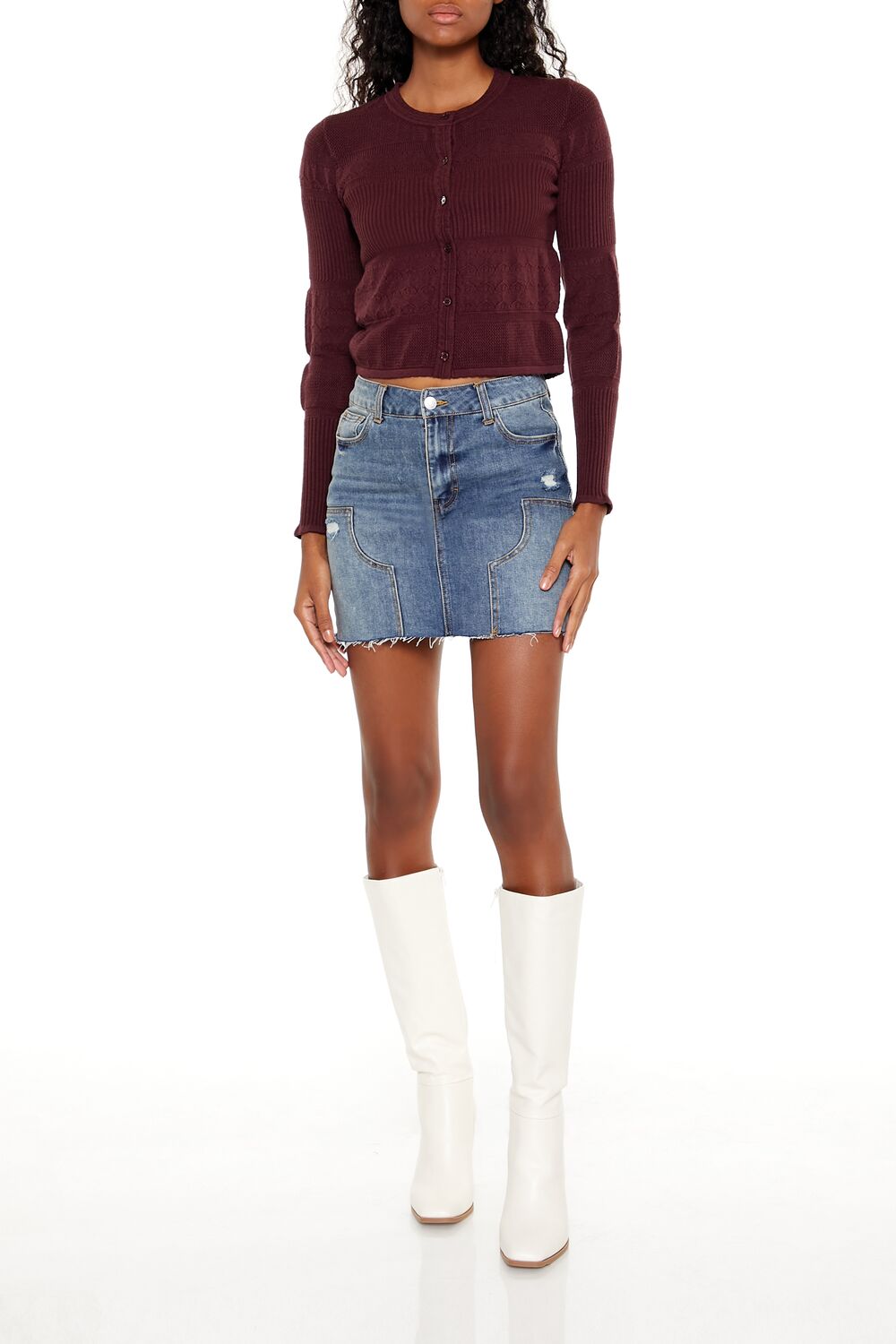  Forever 21 Mixed Knit Cardigan Sweater - merlot - Bonton